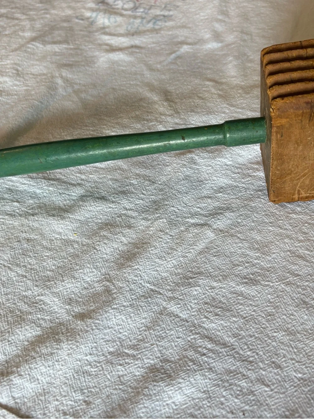 Vintage Wooden Meat Tenderizer Mallet with Green